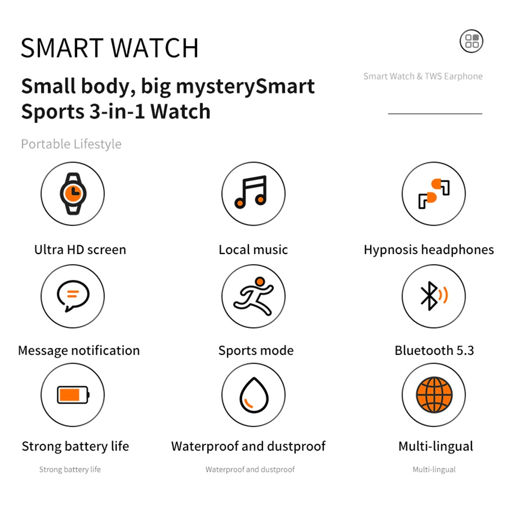 TWS 블루투스 헤드셋 음악 재생 메시지 알림 2 in - Smartwatch Headset 리뷰 및 가격